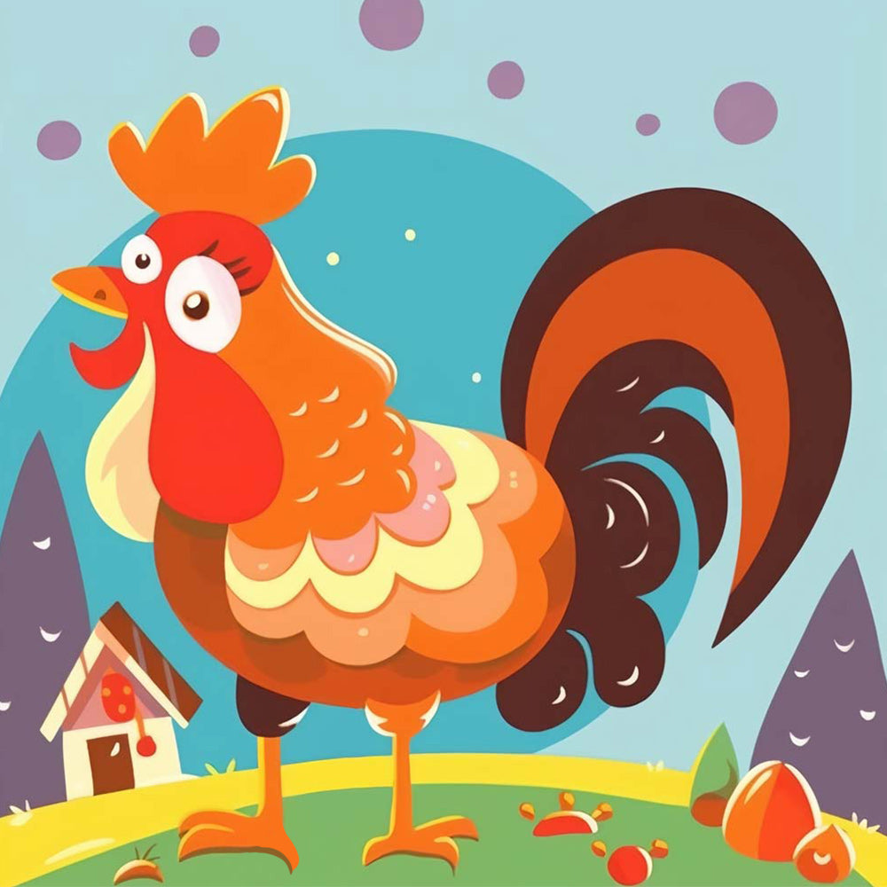 Red Cartoon Rooster Paint by Numbers for Kids