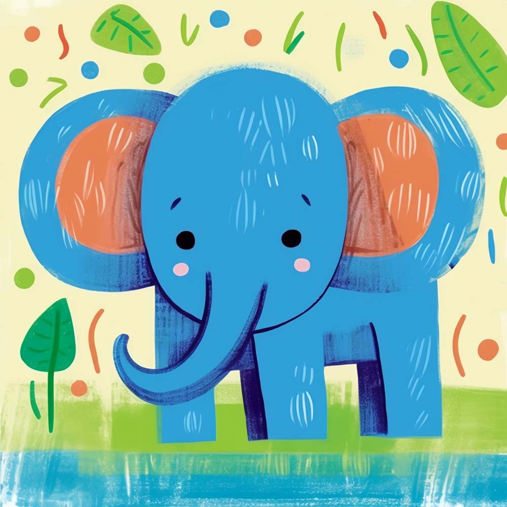 Blue Cartoon Elephant by the River Paint by Numbers for Kids