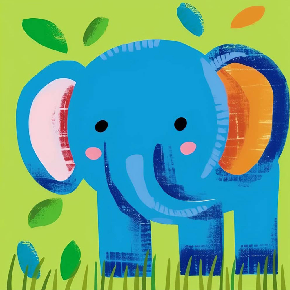 Blue Cartoon Elephant Paint by Numbers for Kids