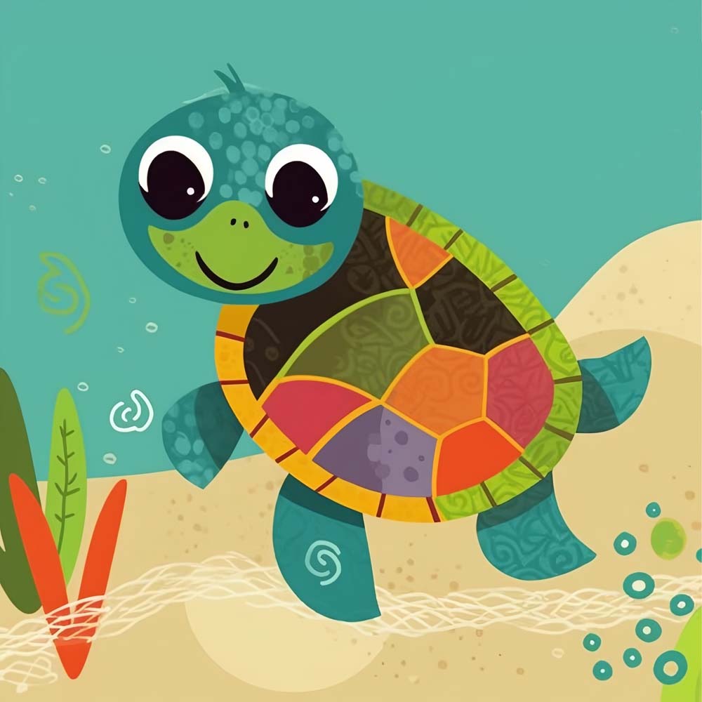 Cartoon Turtle on the Shore Paint by Numbers for Kids