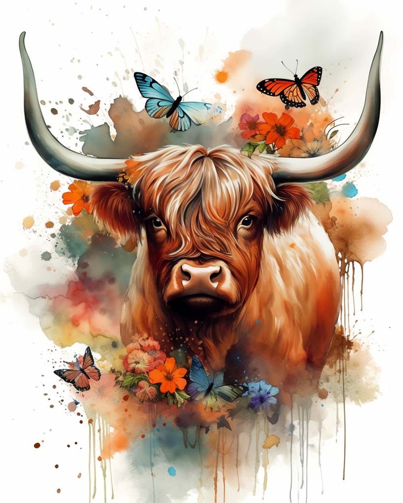 Watercolor Highland Cow Paint by Numbers