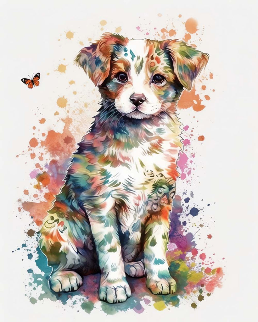 Watercolor Dog and Butterfly Paint by Numbers