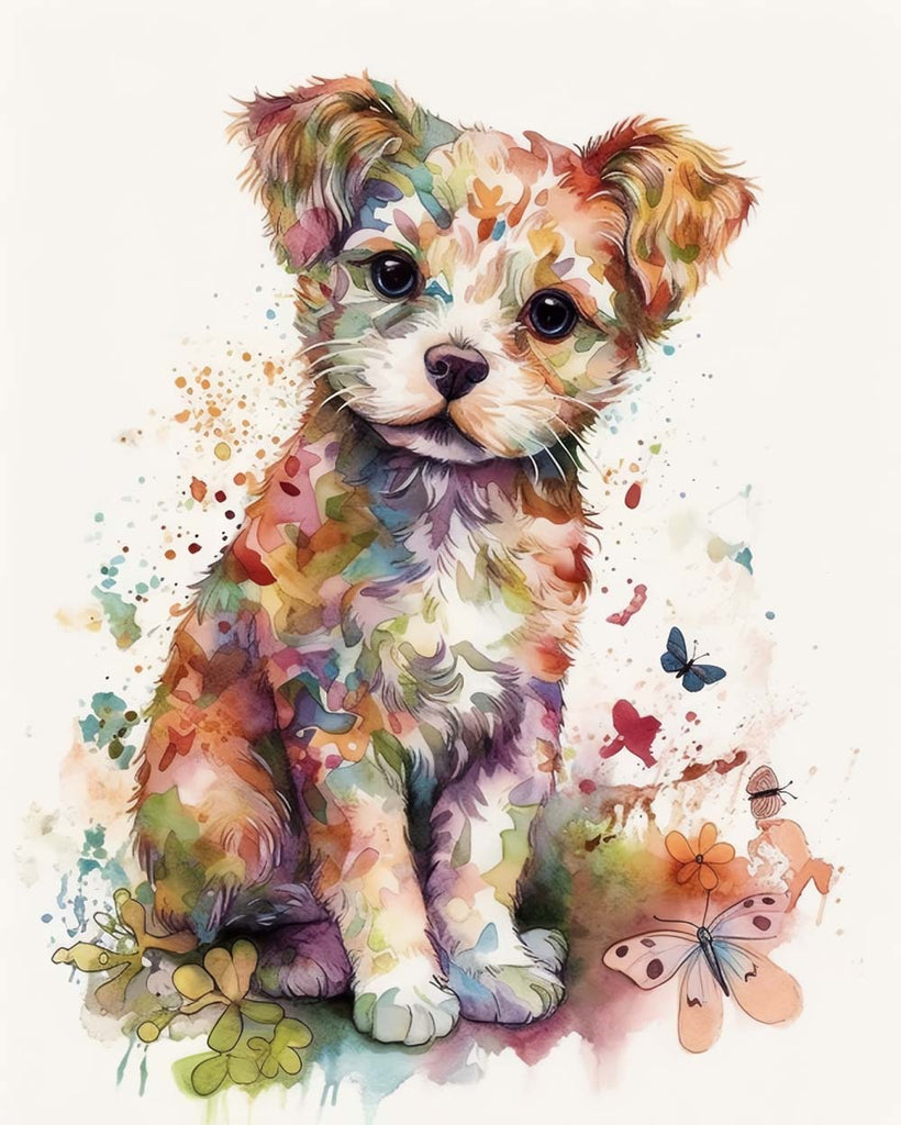 Colorful Cute Dog and Butterflies Paint by Numbers