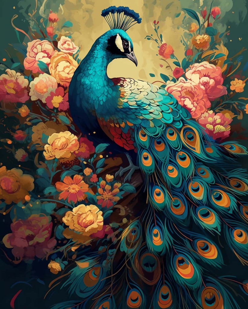 Peacock and Flowers Paint by Numbers