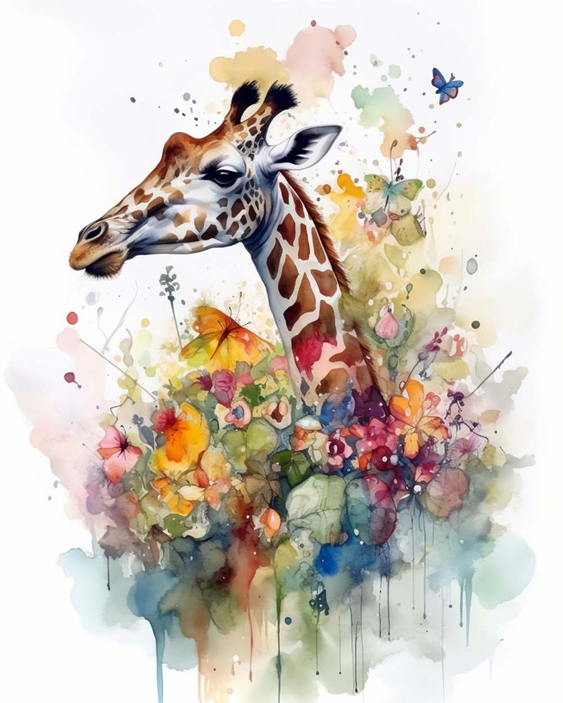 Giraffe and Watercolor Flowers Paint by Numbers