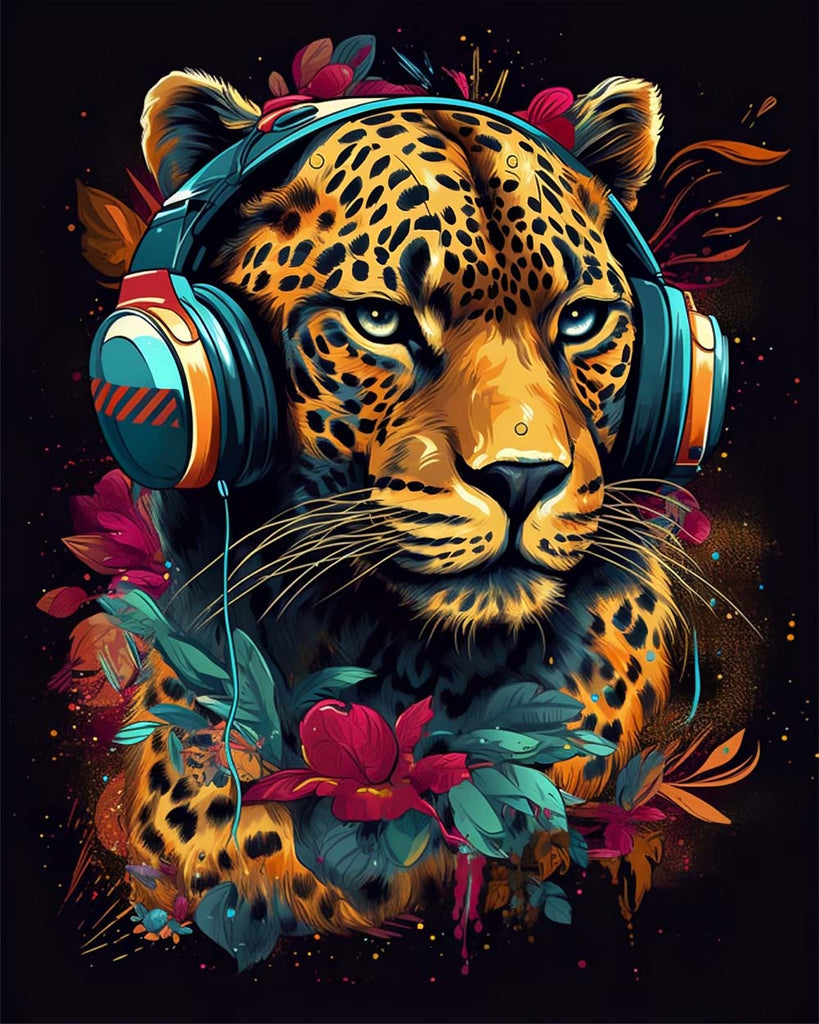 Leopard Wearing Headphones Paint by Numbers