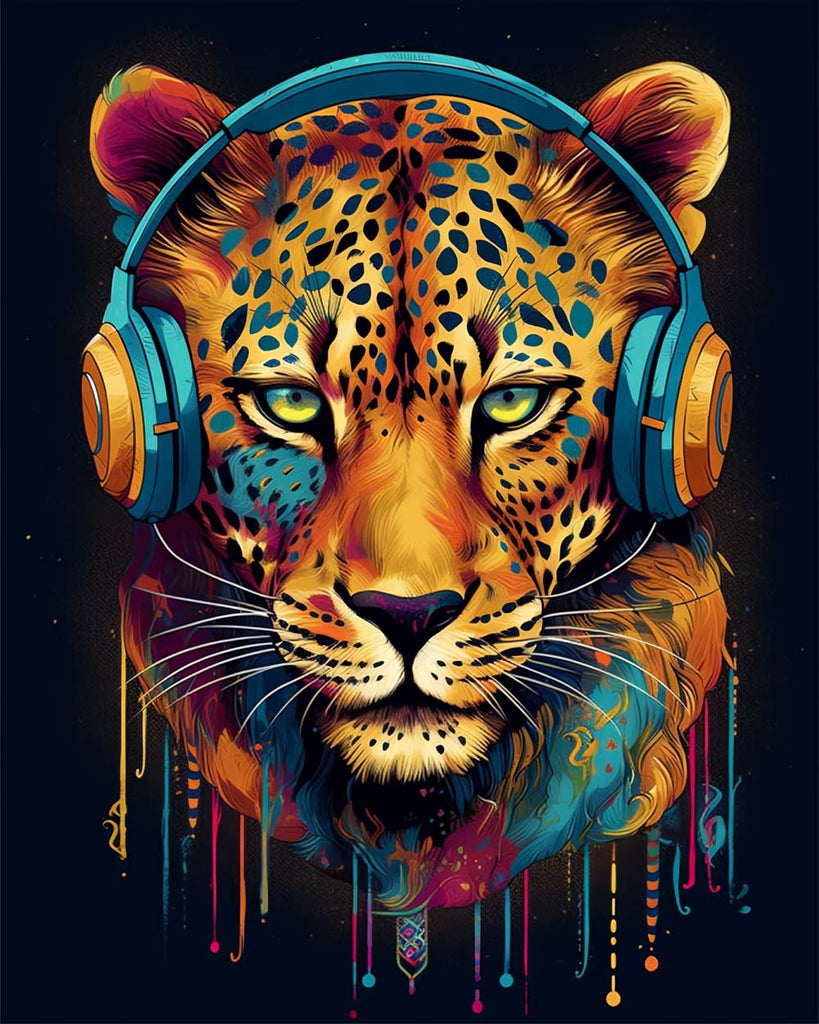 Leopard with Headphones Paint by Numbers