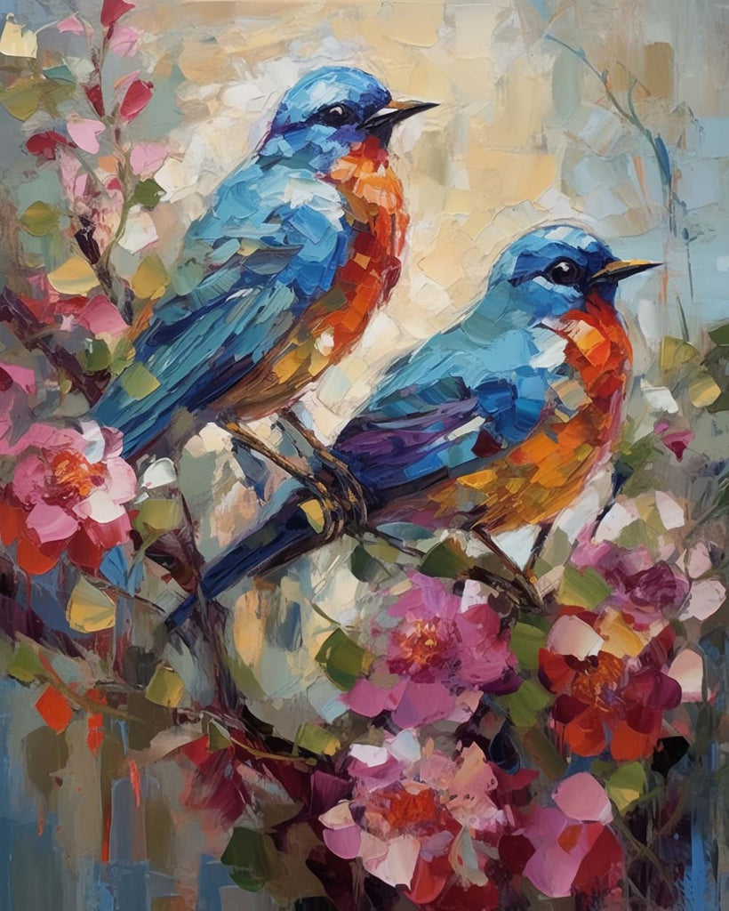 Birds and Flowers in Oil Painting Style Paint by Numbers