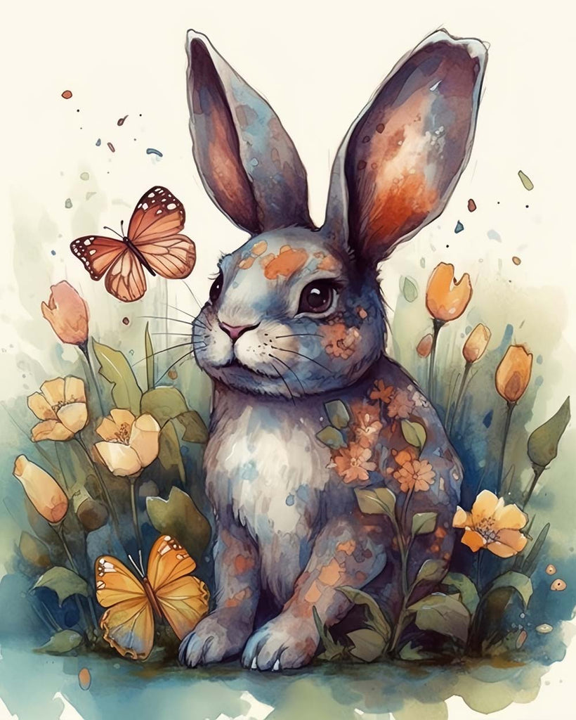 Rabbit and Butterflies Paint by Numbers