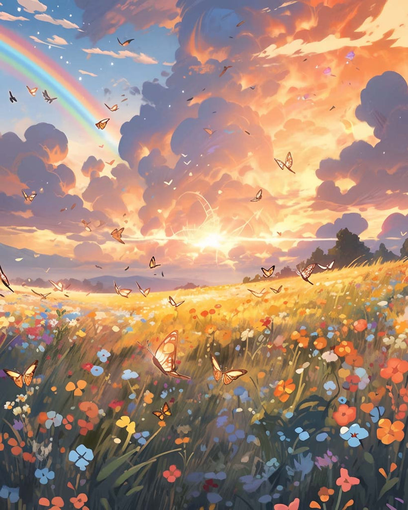 Rainbow, Flower Field and Sunset Paint by Numbers