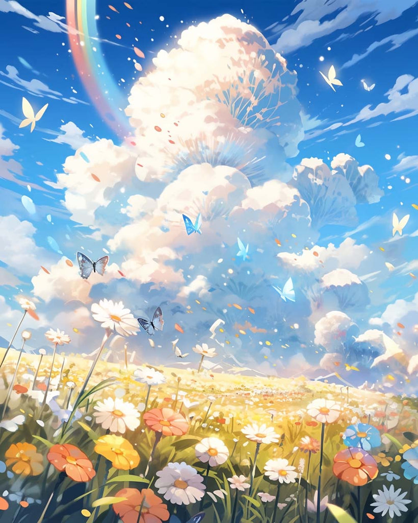 Beautiful Rainbow, Flowers and Butterflies Paint by Numbers