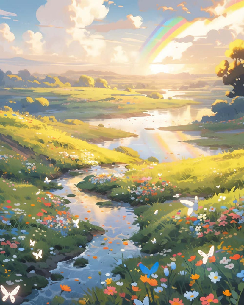 Rainbow, River and Flowers Paint by Numbers