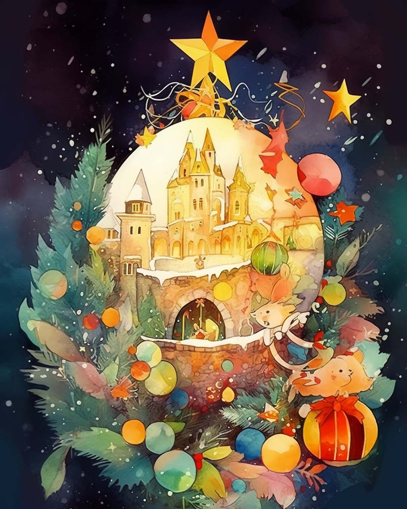 Castle in Christmas Decoration Ball Paint by Numbers