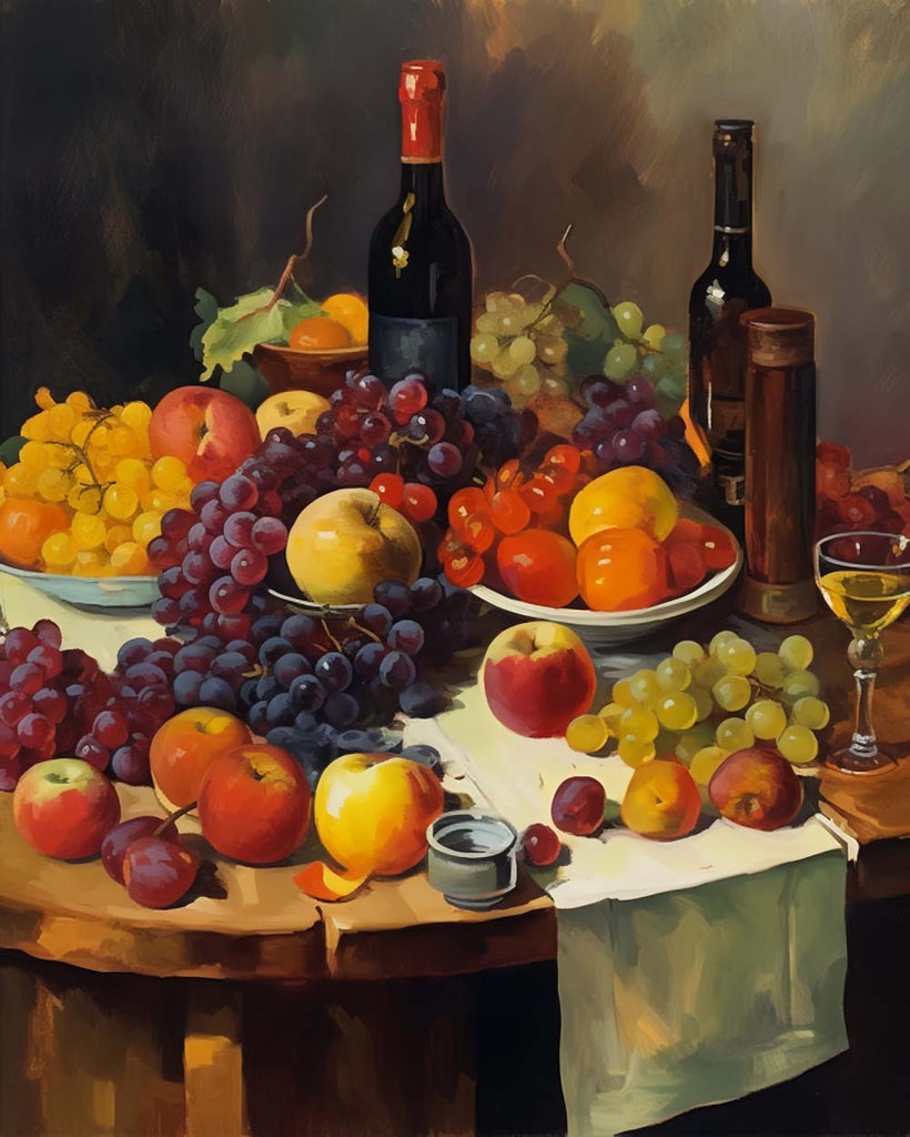 Fruit, Wine and Glass on the Table Paint by Numbers