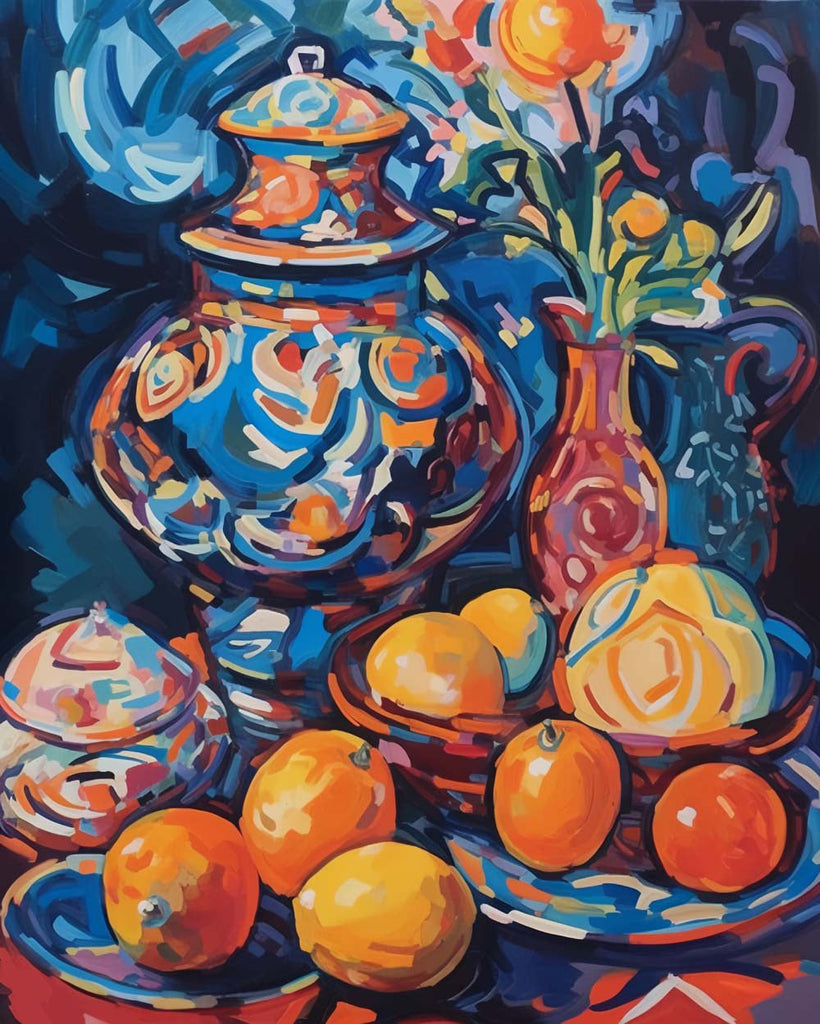 Fruits and Pot in Oil Painting Style Paint by Numbers