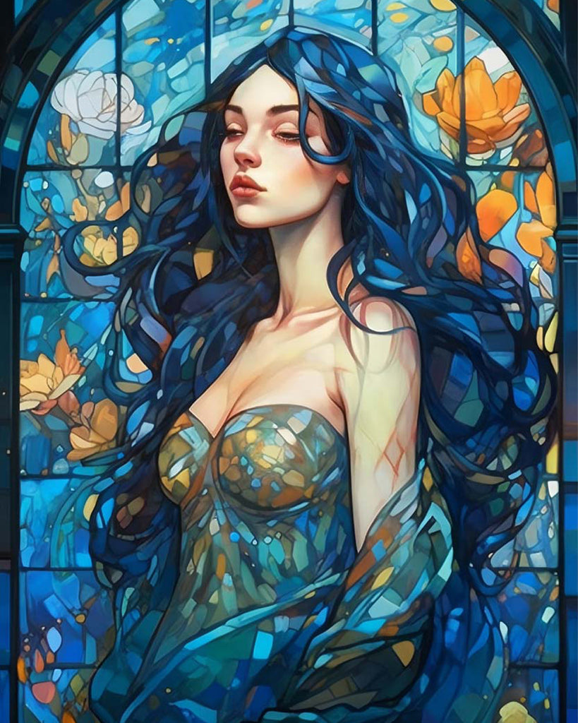 Beautiful Woman with Blue Hair Paint by Numbers