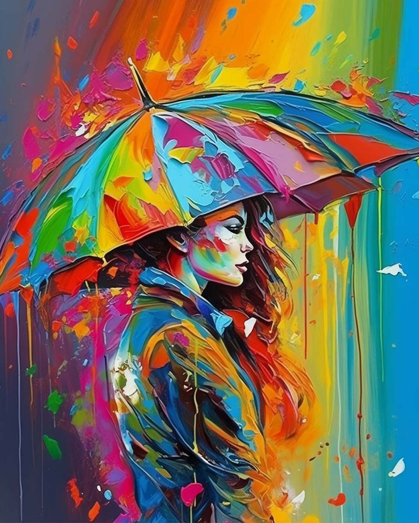 Woman with Colourful Umbrella Paint by Numbers