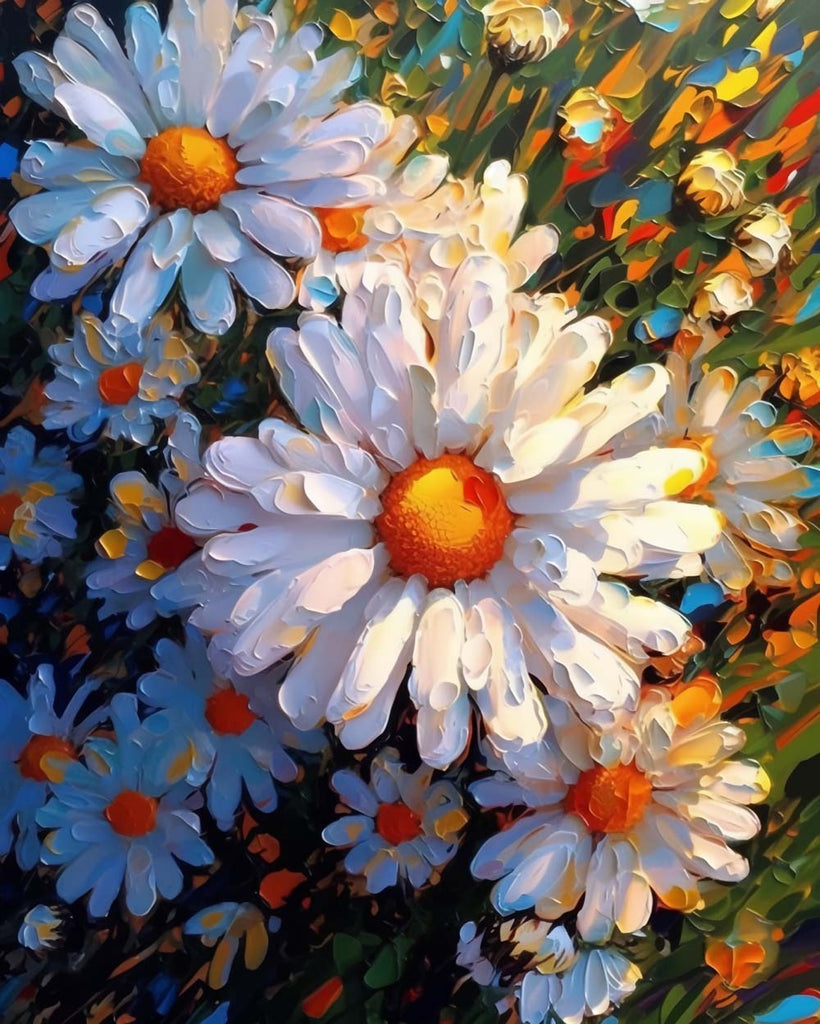 Chrysanthemums in Oil Painting Style Paint by Numbers