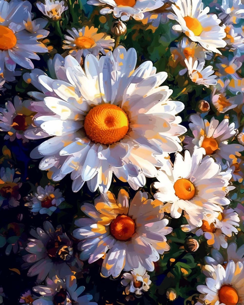 White Chrysanthemums Paint by Numbers