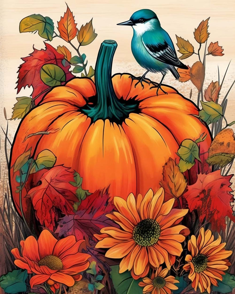 Bird on Pumbkin Paint by Numbers