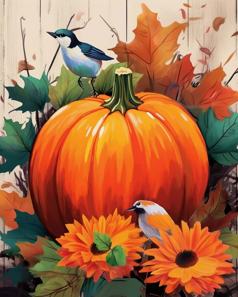 Pumbkin and Birds Paint by Numbers