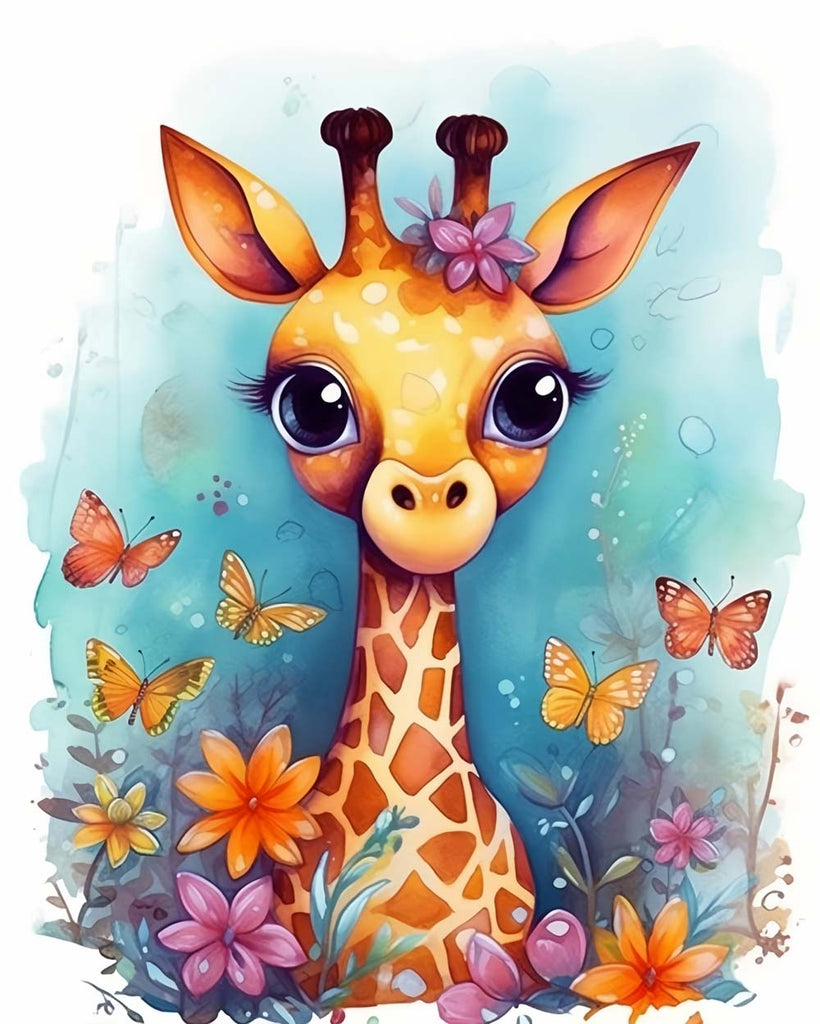 Giraffe, Butterflies and Flowers Paint by Numbers for Kids