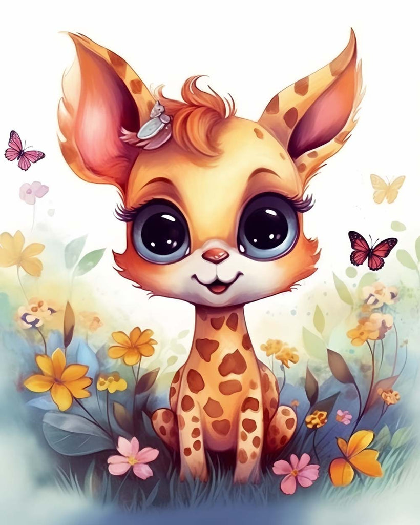 Cute Cartoon Giraffe and Butterflies Paint by Numbers for Kids