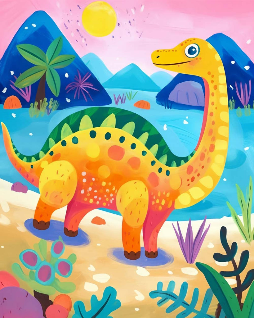 Cute Dinosaur and Moon Paint by Numbers for Kids