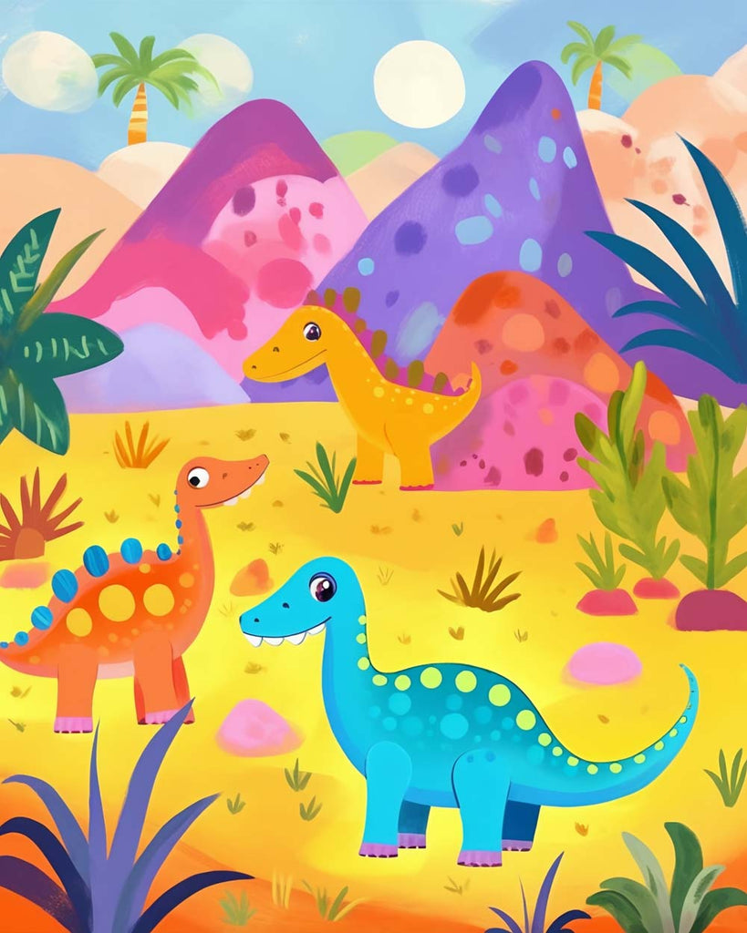 Cute Cartoon Dinosaurs Paint by Numbers for Kids