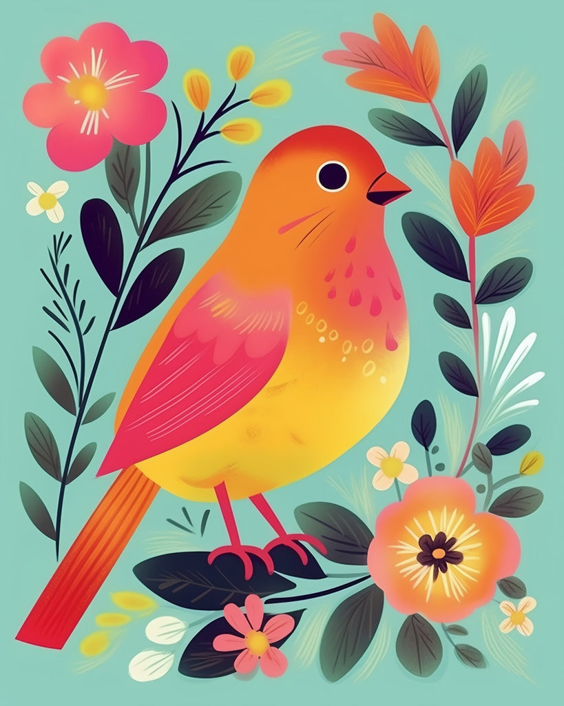 Cartoon Bird and Flowers Paint by Numbers for Kids