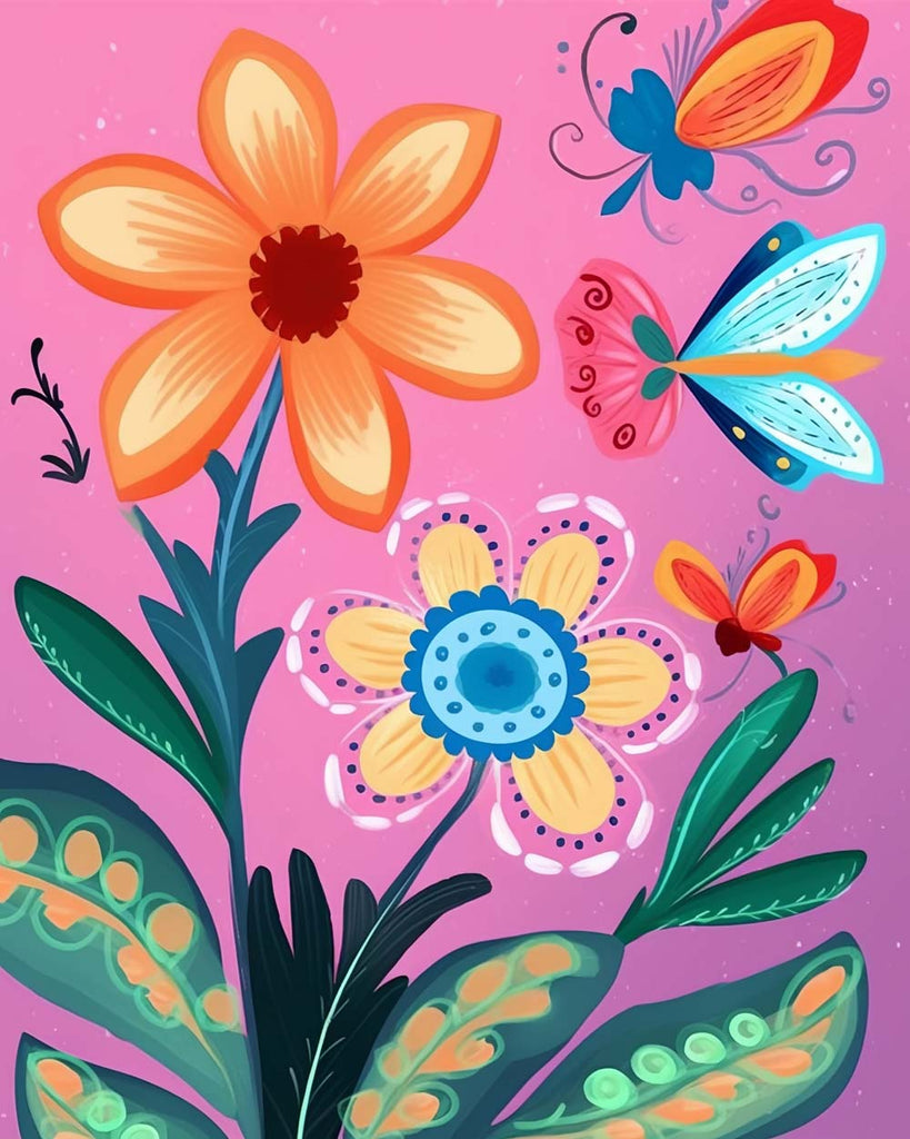 Cartoon Flowers and Butterflies Paint by Numbers for Kids