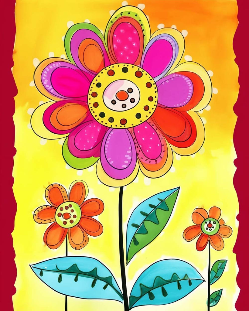 Cartoon Colorful Flower on Yellow Background Paint by Numbers for Kids