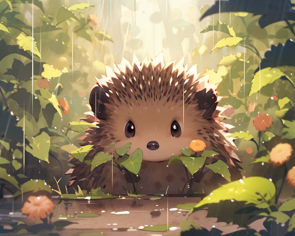 Hedgehog in the Rain Paint by Numbers