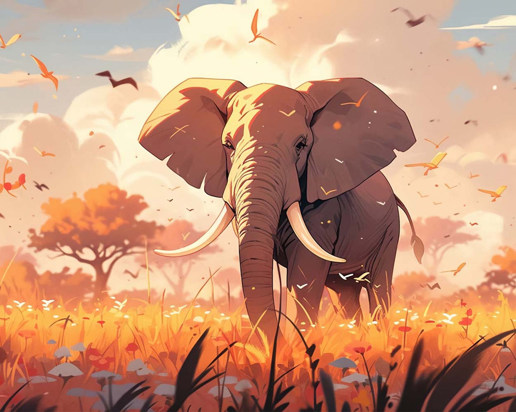 Elephant and Birds Paint by Numbers