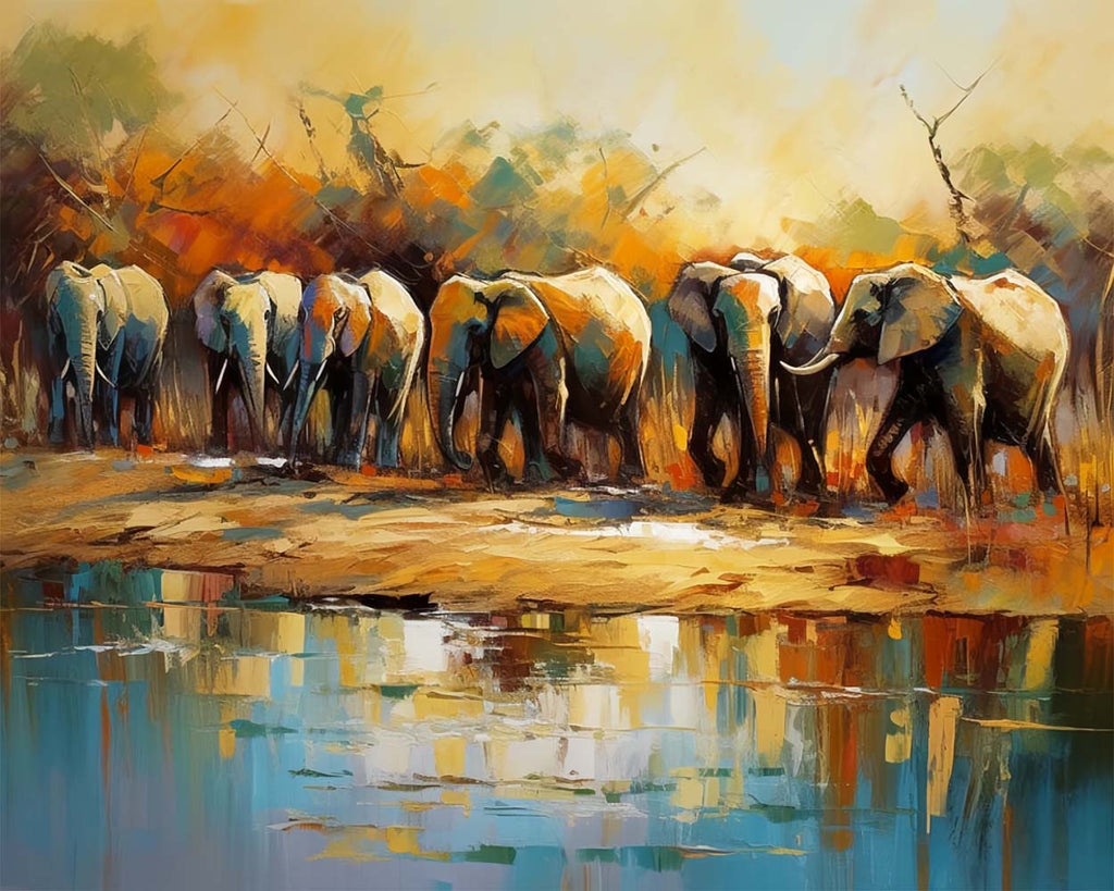 Elephants by the River Paint by Numbers