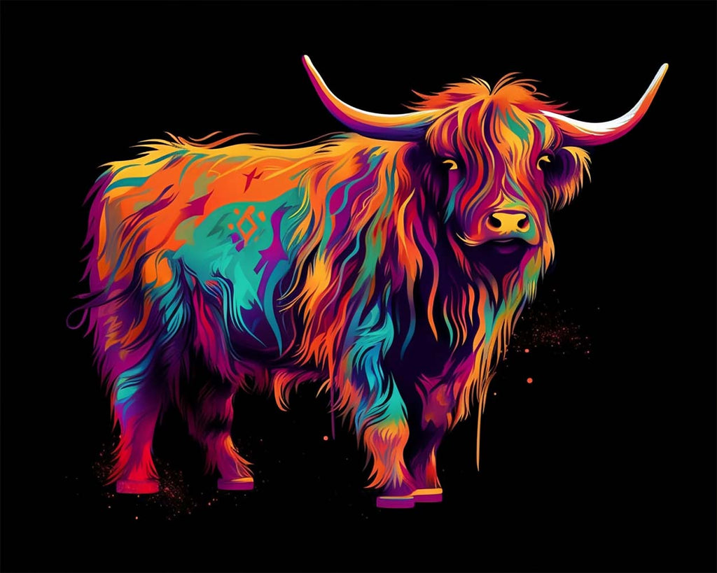 Highland Cow in the Dark Paint by Numbers