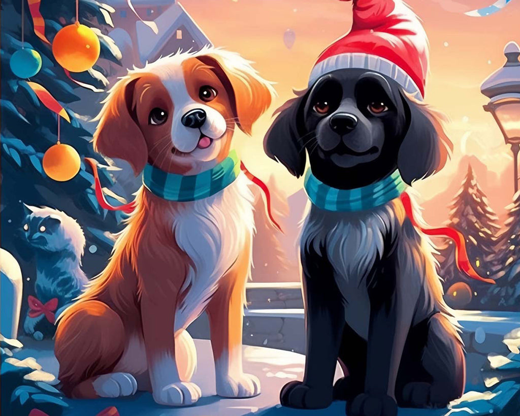 Christmas and Dogs Paint by Numbers