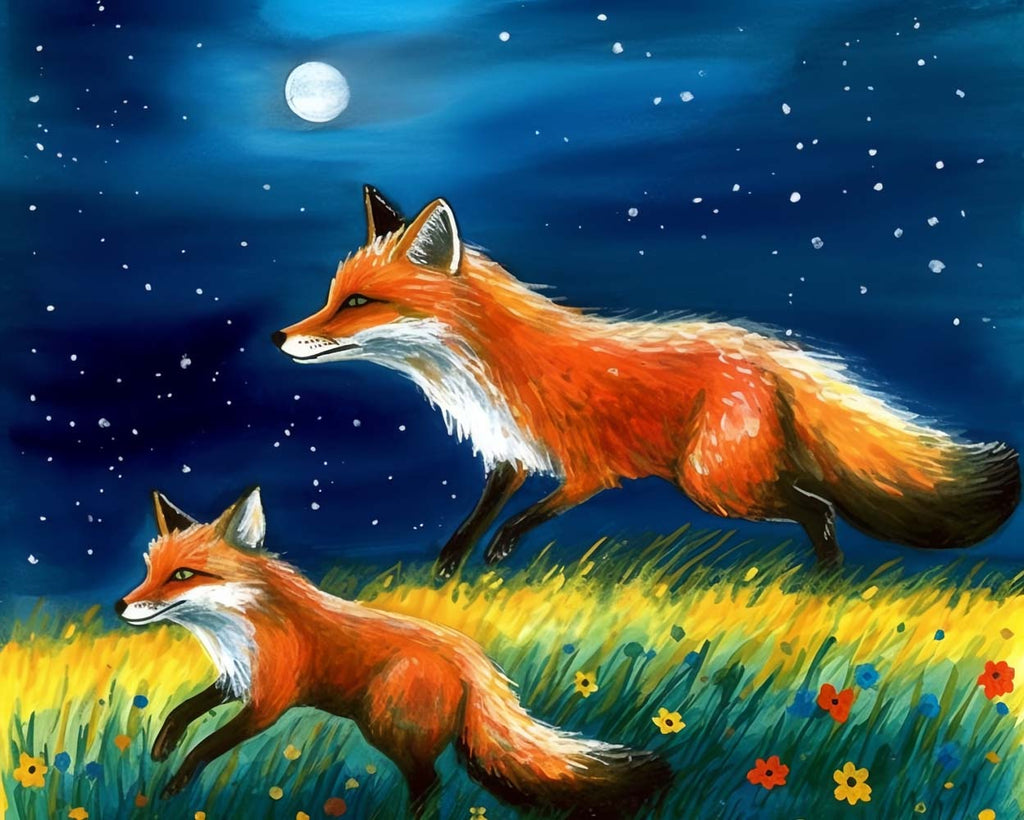 Foxes Running on the Grass Paint by Numbers