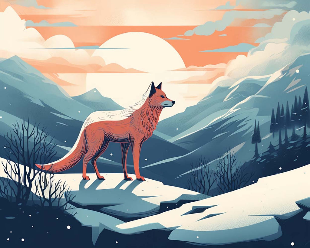 Fox on Snowy Mountain Paint by Numbers