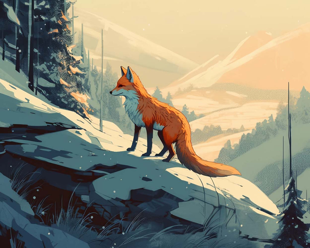 Fox on Snowy Mountain Paint by Numbers