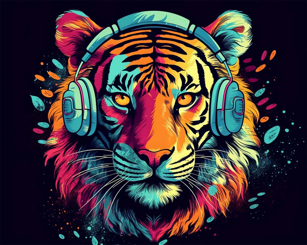 Tiger with Headphones Paint by Numbers