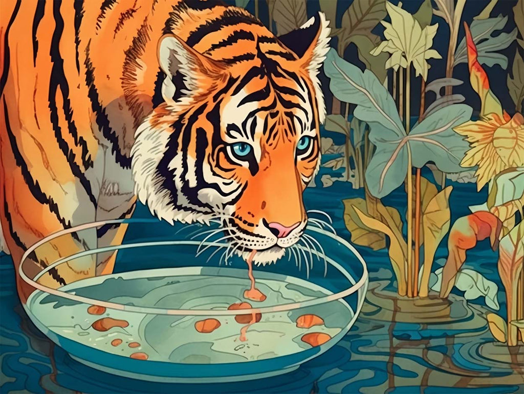 Tiger Drinking Water Paint by Numbers