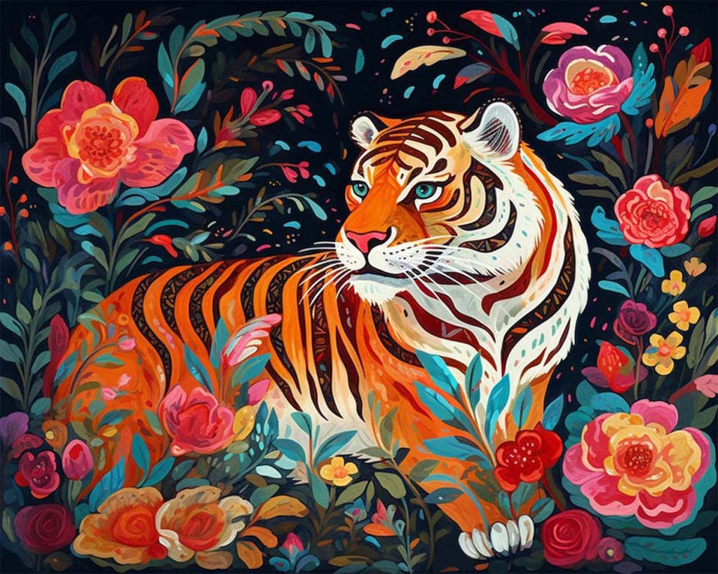 Tiger among Flowers Paint by Numbers