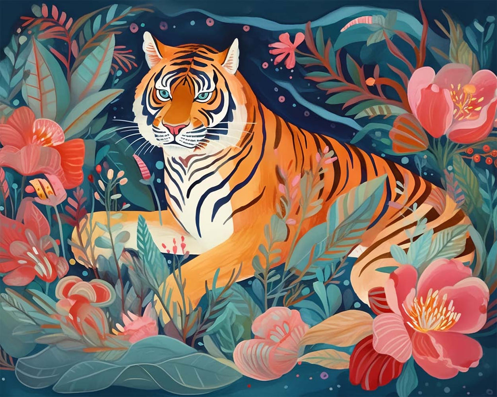 Tiger among Flowers Paint by Numbers