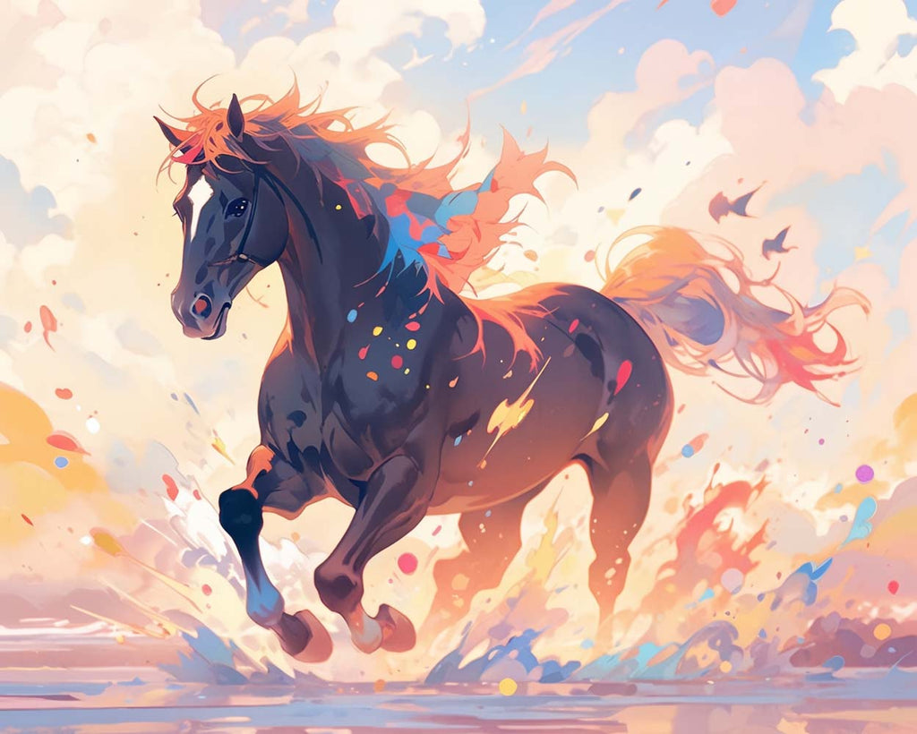 Horse Galloping on Water Paint by Numbers