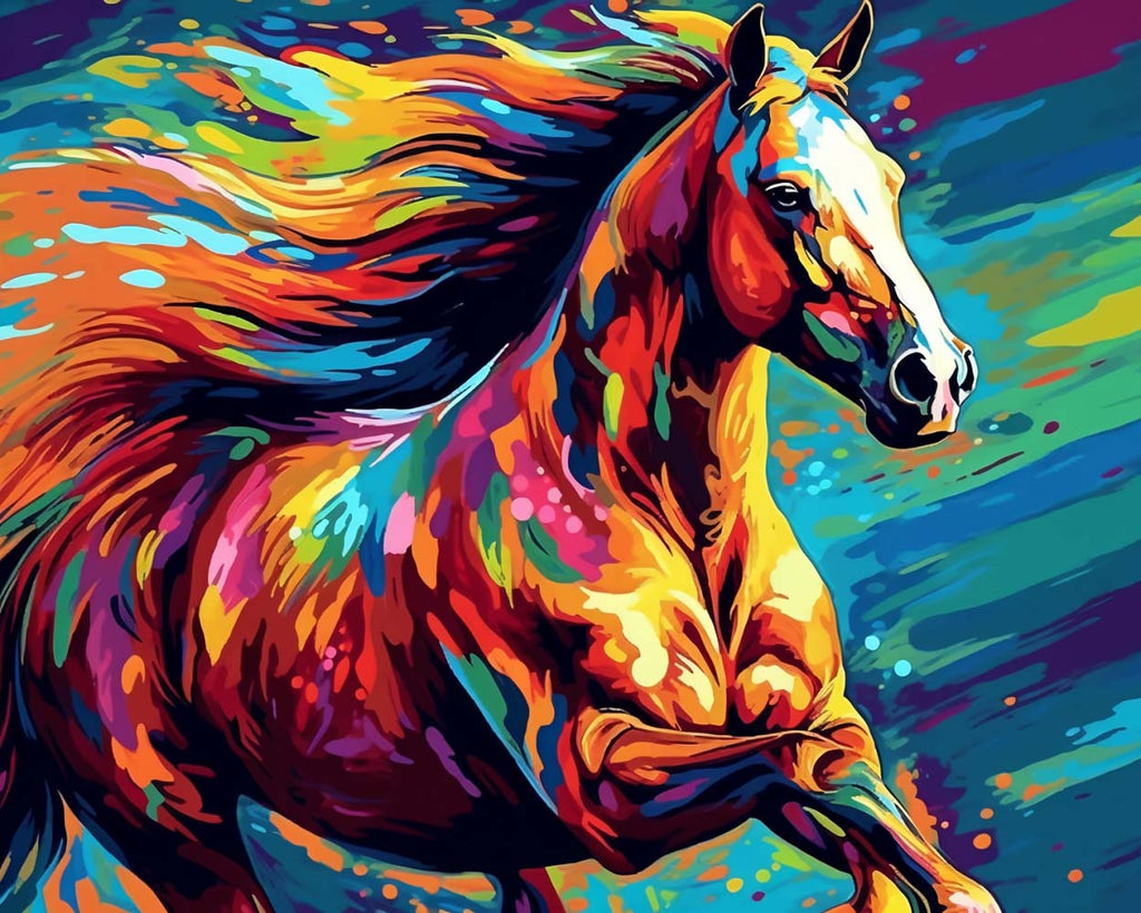 Watercolor Galloping Horse Paint by Numbers