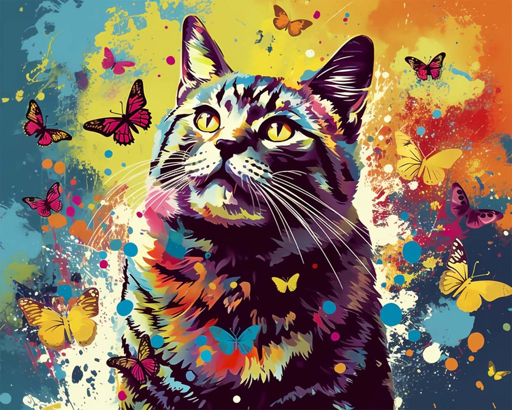 Cat and Butterflies Paint by Numbers