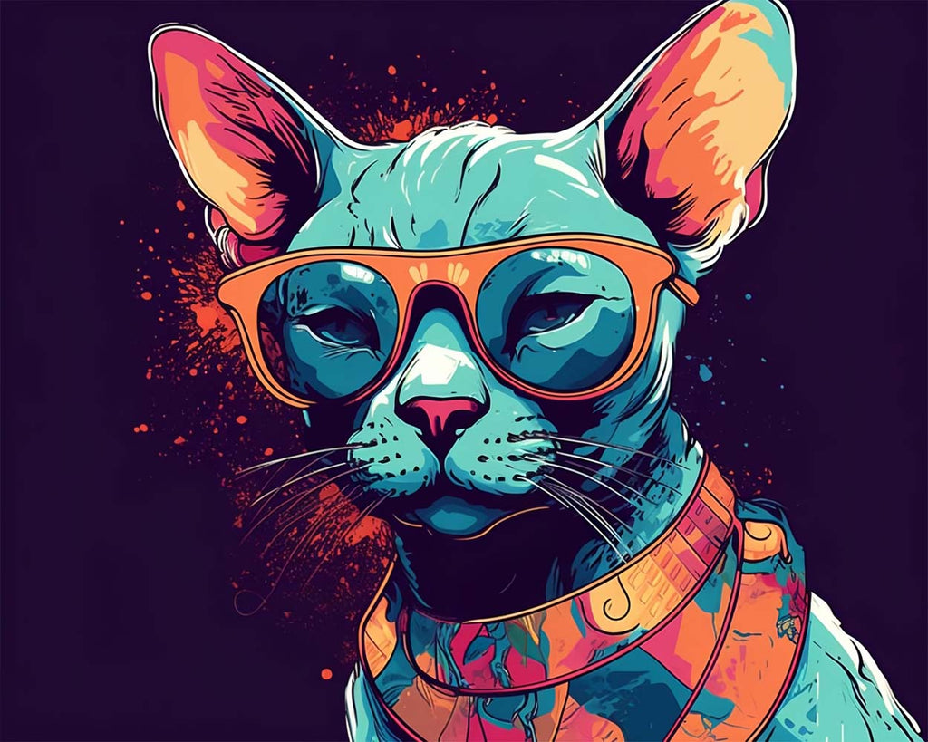 Green Cat Wearing Glasses Paint by Numbers