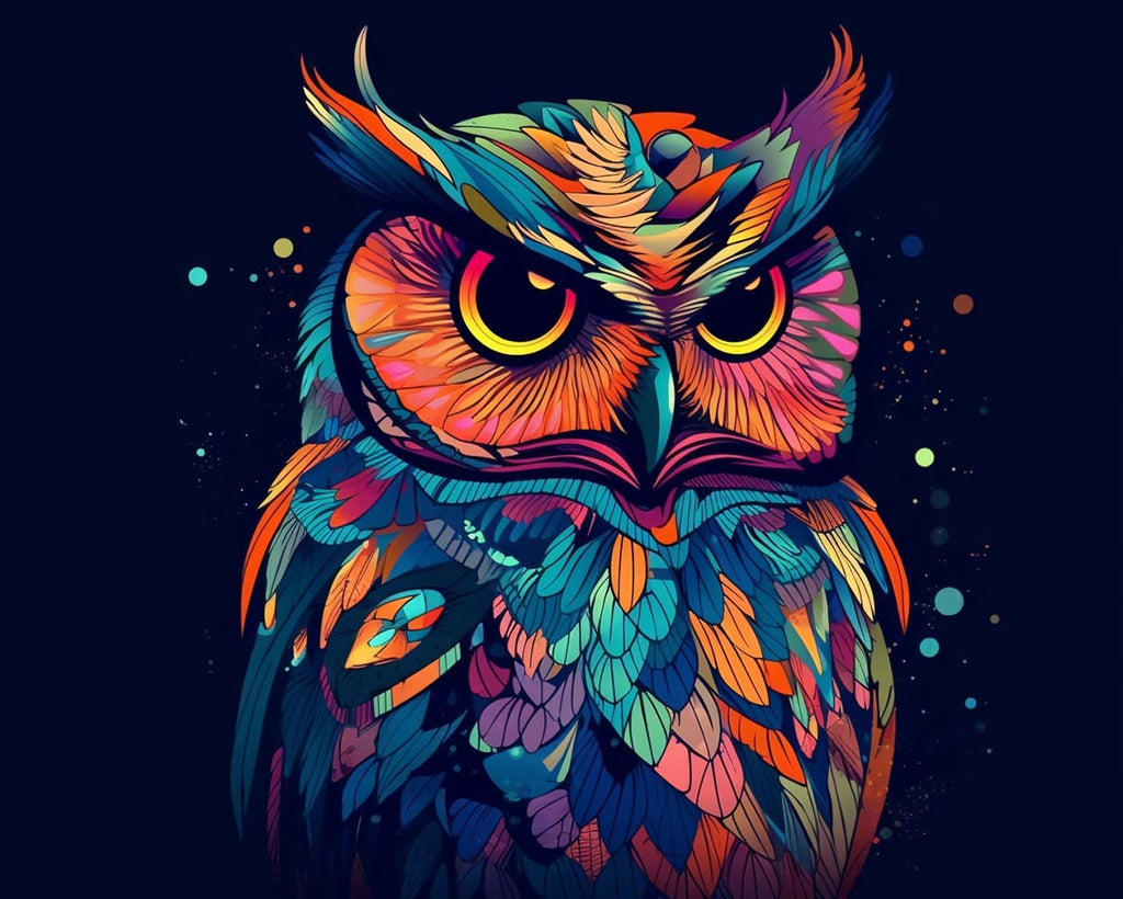 Colorful Owl in the Dark Paint by Numbers