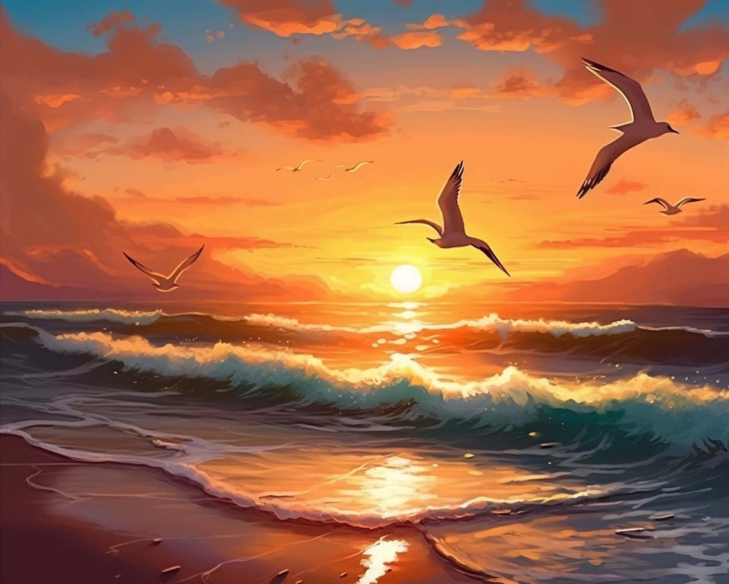 Seagulls at Sunset Paint by Numbers